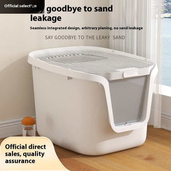 HKM-3026877 Extra Large Splash-Proof Fully Enclosed Cat Litter Box with Deodorizing Film, Cat Shovel, and Teaser Pole in Multiple Colors