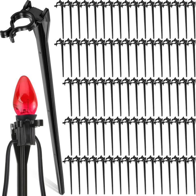 HKM-302803 Christmas Light Stakes for C7/C9 String Lights - 400 Durable Black Plastic Yard Stakes, 7.5 Inches High