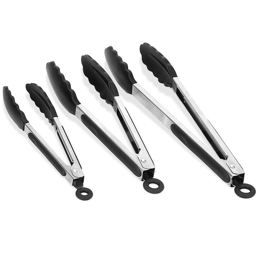 HKM-302803 Stainless Steel Kitchen Tongs Set with Silicone Tips – Locking Food Tongs for BBQ, Grilling, Salad, and Spaghetti