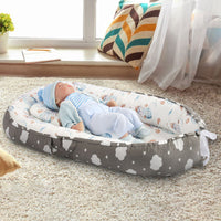 HKM-302931 Bionic Baby Mattress for Cribs - Soft Cotton Bed in Bed Design in Gray Leaves, White Balloon, and Gray Clouds