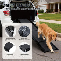 HKM-3029565 Folding Dog Ramp for Car - 65"x17" Pet Stair Ramp for SUVs and Trucks, Non-Slip Surface, Supports Up to 250 lbs