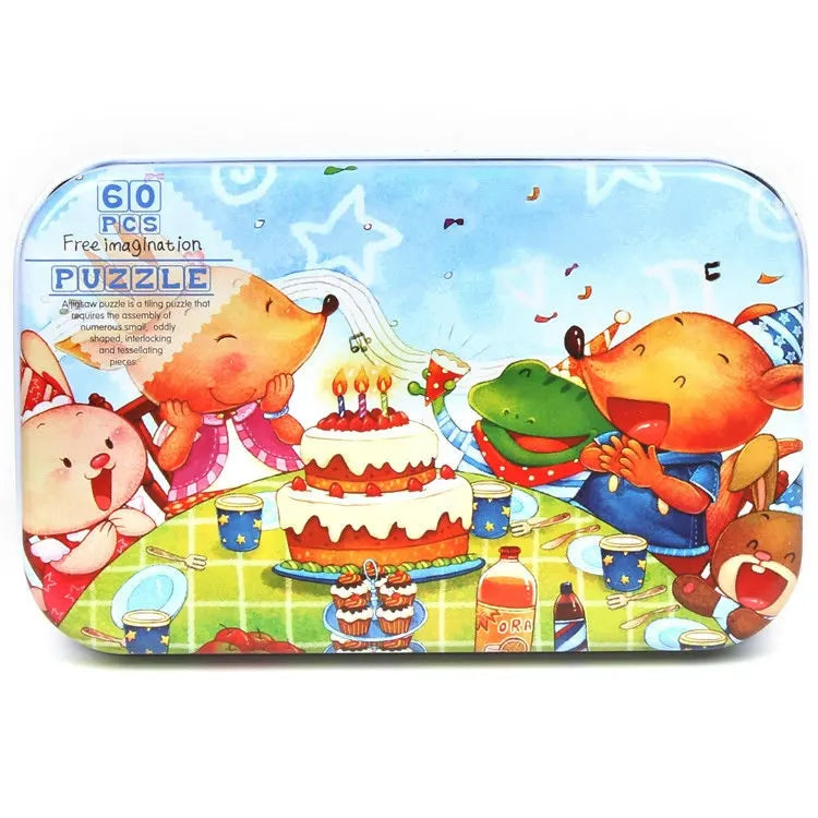 HKM-303059 60-Piece Wooden Jigsaw Puzzle Set Featuring Animal Cartoon Characters for Early Education