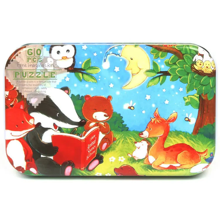 HKM-303059 60-Piece Wooden Jigsaw Puzzle Set Featuring Animal Cartoon Characters for Early Education