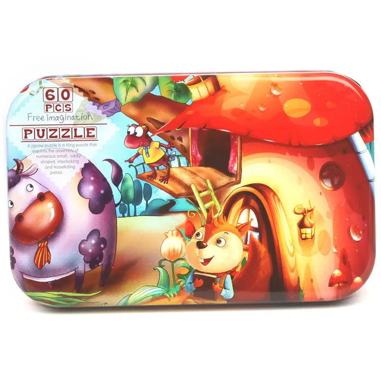 HKM-303059 60-Piece Wooden Jigsaw Puzzle Set Featuring Animal Cartoon Characters for Early Education