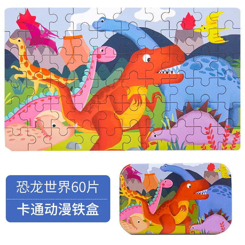 HKM-303059 60-Piece Wooden Jigsaw Puzzle Set Featuring Animal Cartoon Characters for Early Education