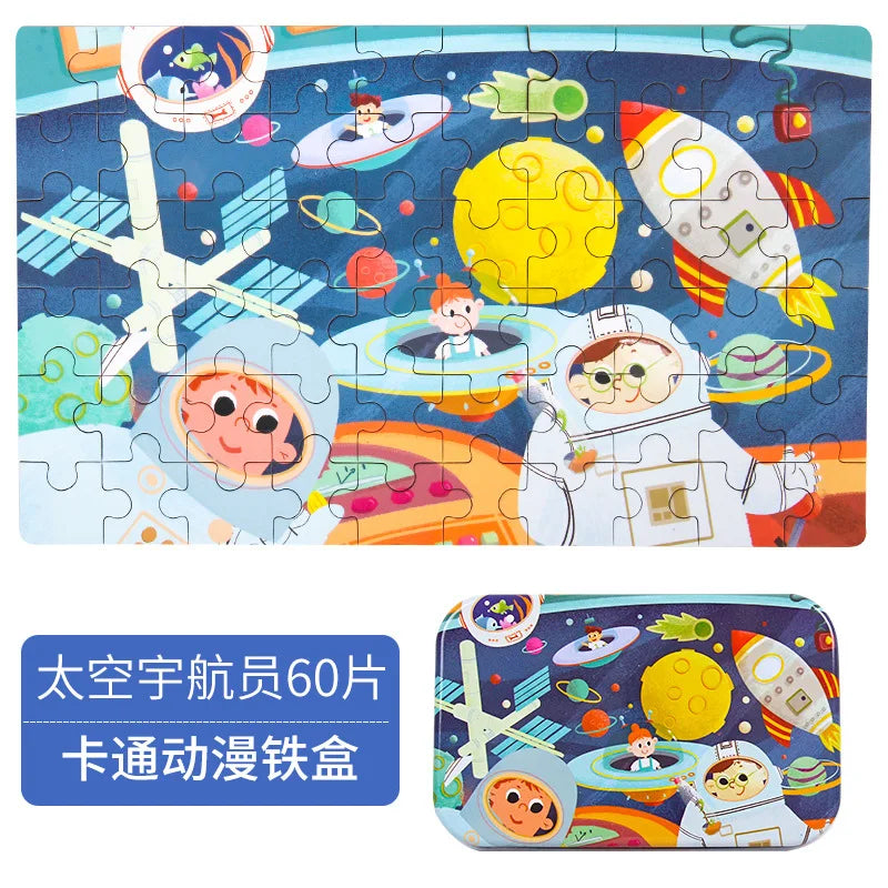 HKM-303059 60-Piece Wooden Jigsaw Puzzle Set Featuring Animal Cartoon Characters for Early Education