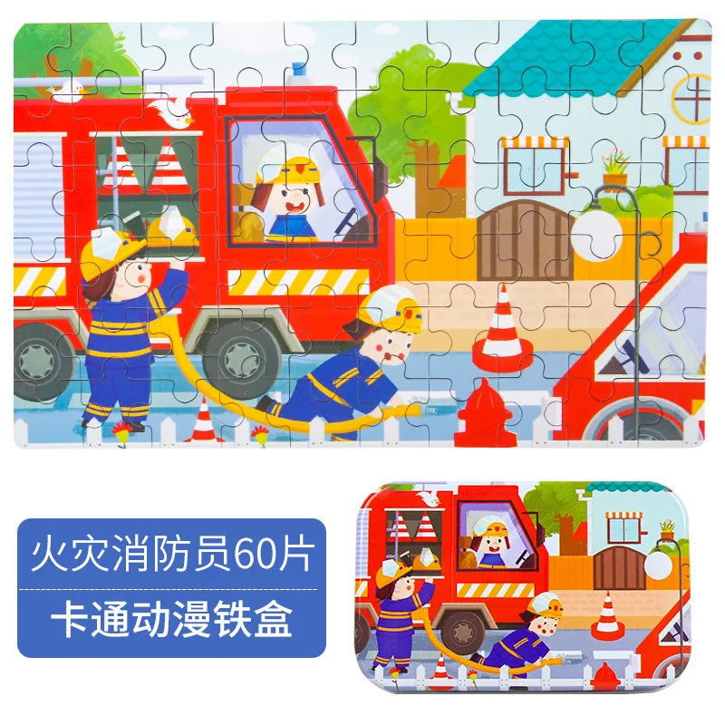 HKM-303059 60-Piece Wooden Jigsaw Puzzle Set Featuring Animal Cartoon Characters for Early Education