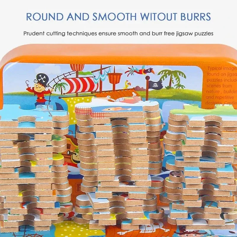 HKM-303059 60-Piece Wooden Jigsaw Puzzle Set Featuring Animal Cartoon Characters for Early Education