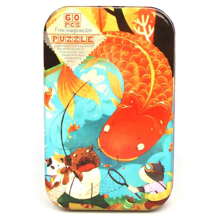HKM-303059 60-Piece Wooden Jigsaw Puzzle Set Featuring Animal Cartoon Characters for Early Education