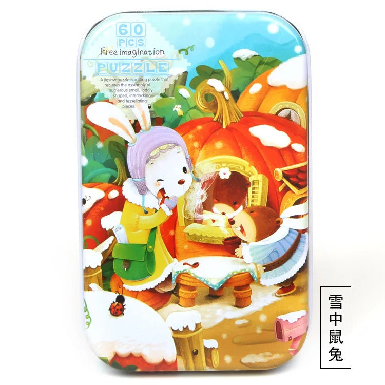 HKM-303059 60-Piece Wooden Jigsaw Puzzle Set Featuring Animal Cartoon Characters for Early Education