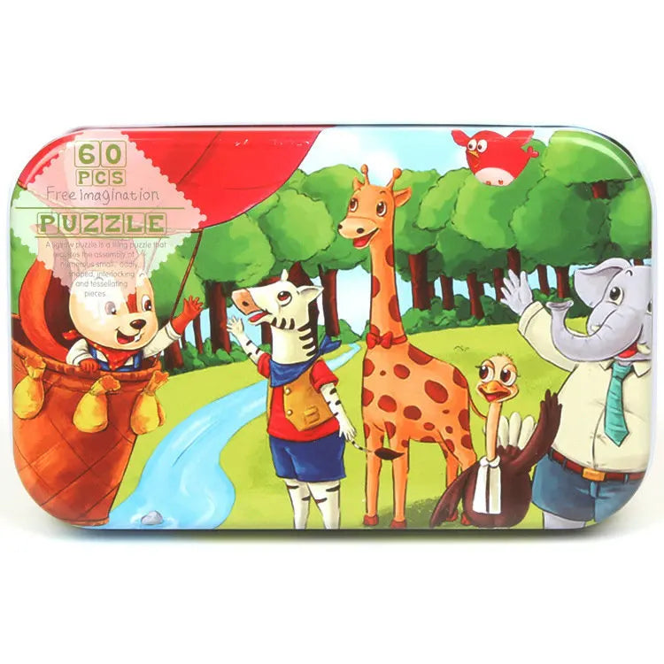 HKM-303059 60-Piece Wooden Jigsaw Puzzle Set Featuring Animal Cartoon Characters for Early Education