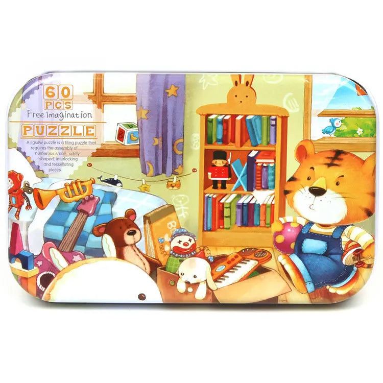 HKM-303059 60-Piece Wooden Jigsaw Puzzle Set Featuring Animal Cartoon Characters for Early Education