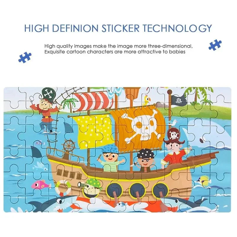 HKM-303059 60-Piece Wooden Jigsaw Puzzle Set Featuring Animal Cartoon Characters for Early Education