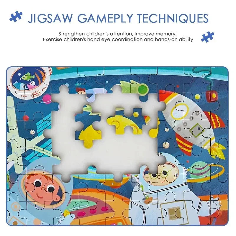 HKM-303059 60-Piece Wooden Jigsaw Puzzle Set Featuring Animal Cartoon Characters for Early Education