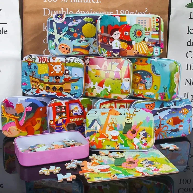 HKM-303059 60-Piece Wooden Jigsaw Puzzle Set Featuring Animal Cartoon Characters for Early Education