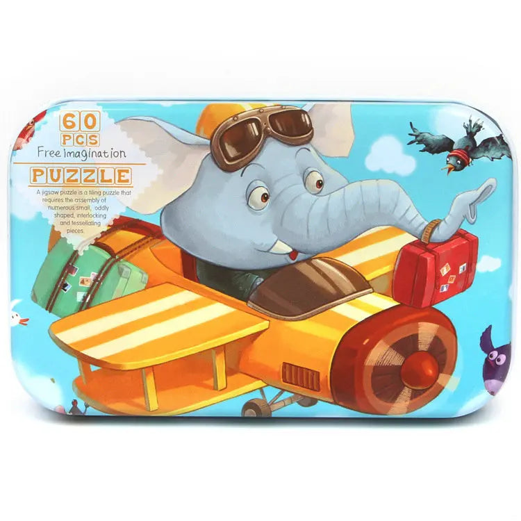 HKM-303059 60-Piece Wooden Jigsaw Puzzle Set Featuring Animal Cartoon Characters for Early Education