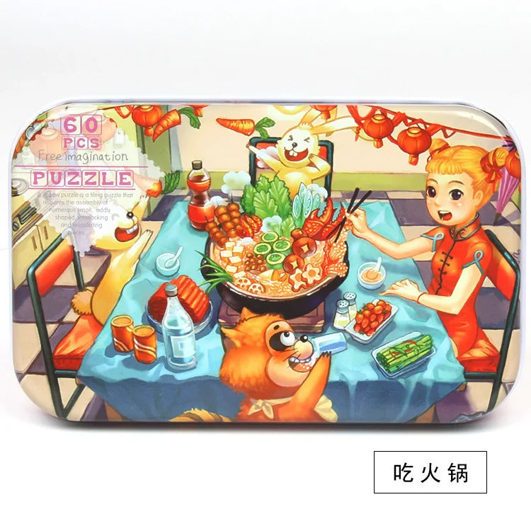 HKM-303059 60-Piece Wooden Jigsaw Puzzle Set Featuring Animal Cartoon Characters for Early Education