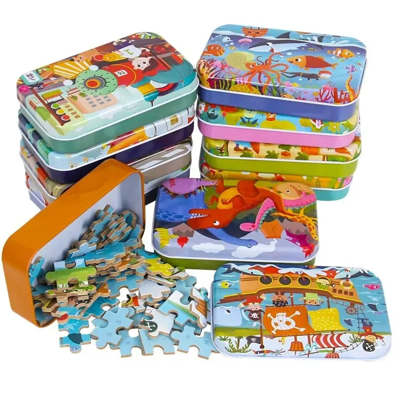 HKM-303059 60-Piece Wooden Jigsaw Puzzle Set Featuring Animal Cartoon Characters for Early Education