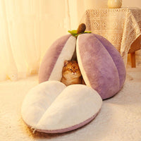 HKM-3031229 Cozy Cotton Cat Nest Bed with Semi-Closed Design in Purple, Available in Small and Large Sizes