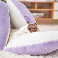 HKM-3031229 Cozy Cotton Cat Nest Bed with Semi-Closed Design in Purple, Available in Small and Large Sizes