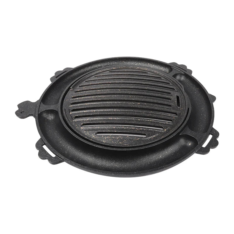 HKM-303123 Korean Style Die-Cast Aluminium Non-Stick Griddle Grill Pan for BBQ and Outdoor Cooking