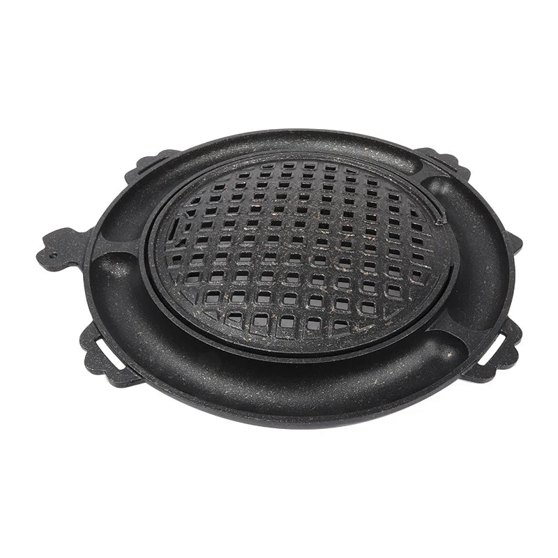 HKM-303123 Korean Style Die-Cast Aluminium Non-Stick Griddle Grill Pan for BBQ and Outdoor Cooking