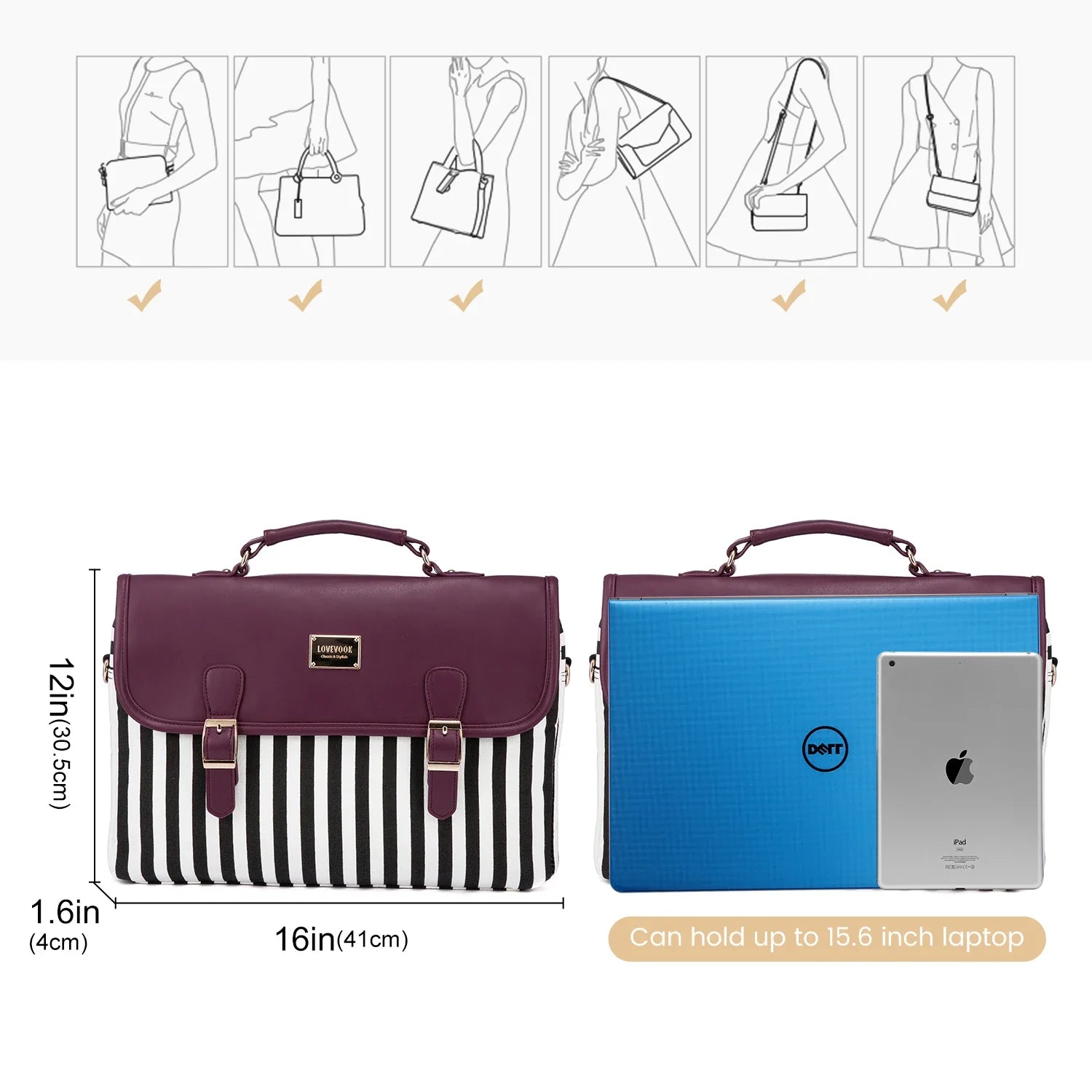 HKM-303315 Stylish 15.6 Inch Laptop Briefcase for Women - Spacious Canvas Shoulder Bag