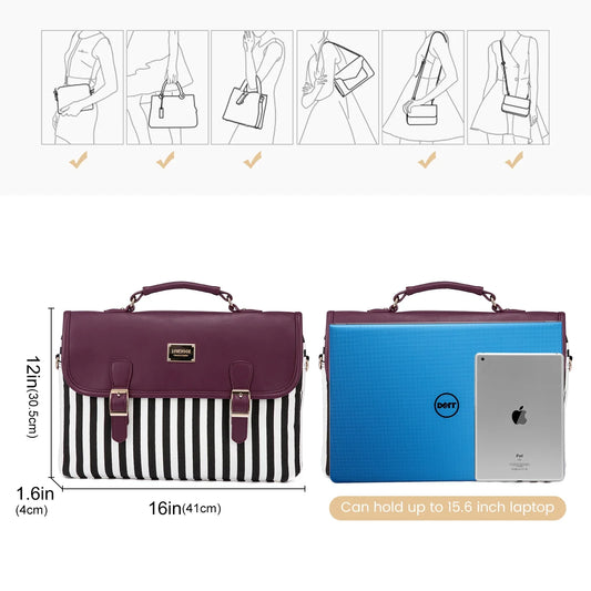 HKM-303315 Stylish 15.6 Inch Laptop Briefcase for Women - Spacious Canvas Shoulder Bag