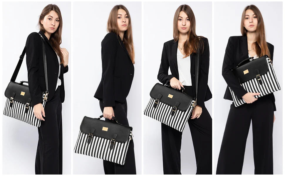 HKM-303315 Stylish 15.6 Inch Laptop Briefcase for Women - Spacious Canvas Shoulder Bag