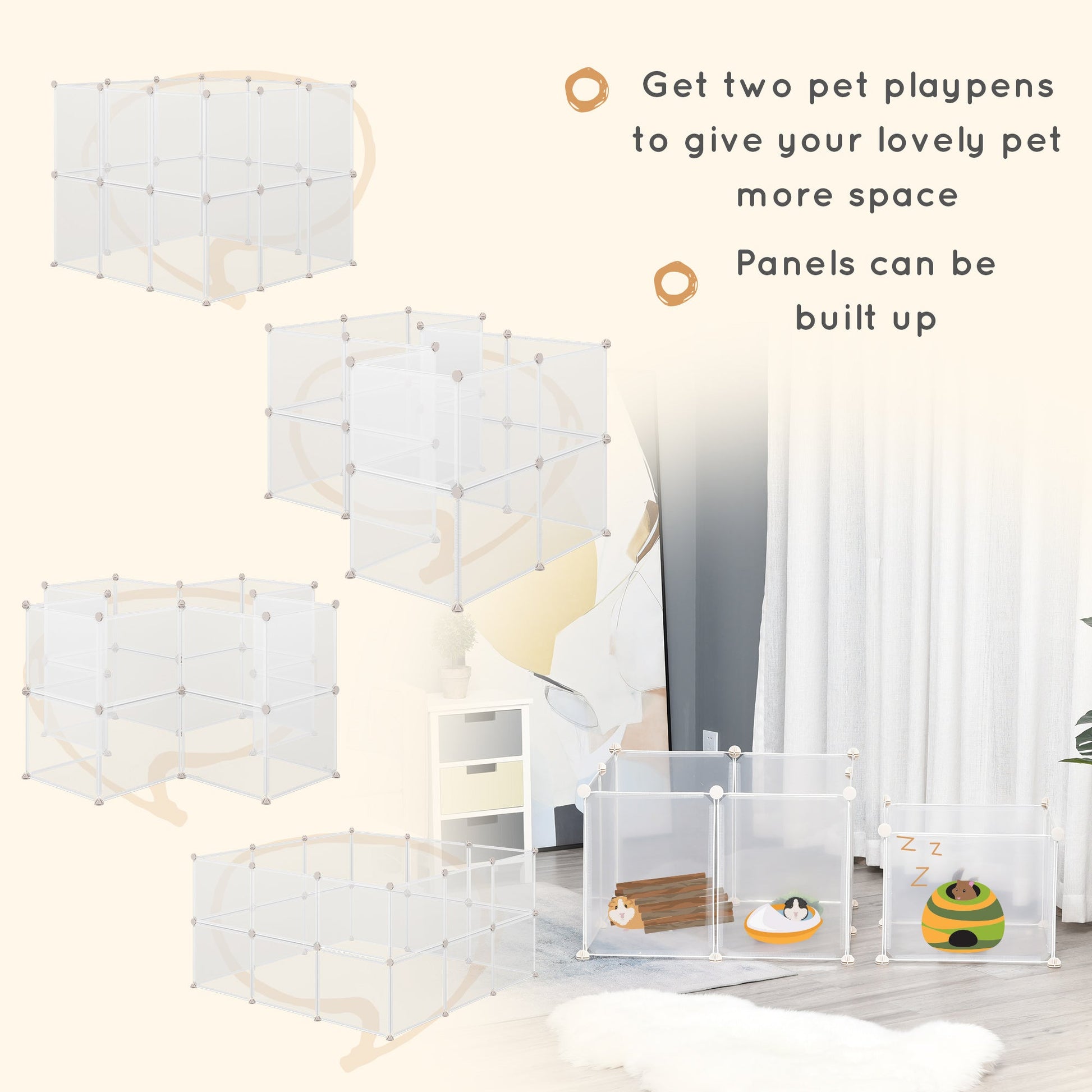 HKM-3034813 PawHut Adjustable Pet Playpen with Door for Small Animals, Multiple Configurations, Easy Assembly