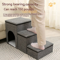 HKM-3035325 Foldable Pet Ladder for Dogs and Cats, Cloth Cat's Nest, 72x33x41cm, Available in Gray, Navy Blue, and Khaki