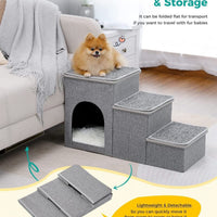 HKM-3035325 Foldable Pet Ladder for Dogs and Cats, Cloth Cat's Nest, 72x33x41cm, Available in Gray, Navy Blue, and Khaki