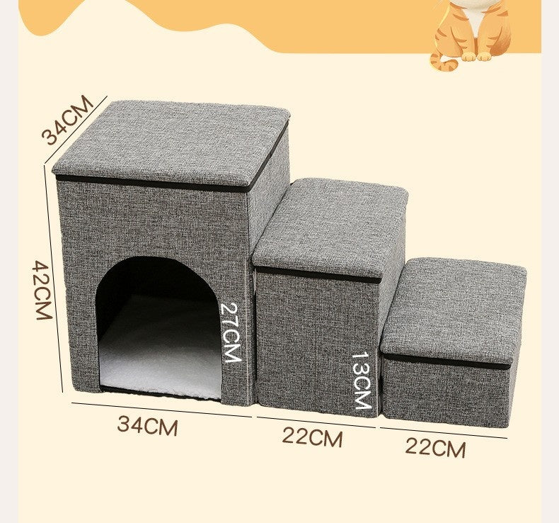 HKM-3035325 Foldable Pet Ladder for Dogs and Cats, Cloth Cat's Nest, 72x33x41cm, Available in Gray, Navy Blue, and Khaki