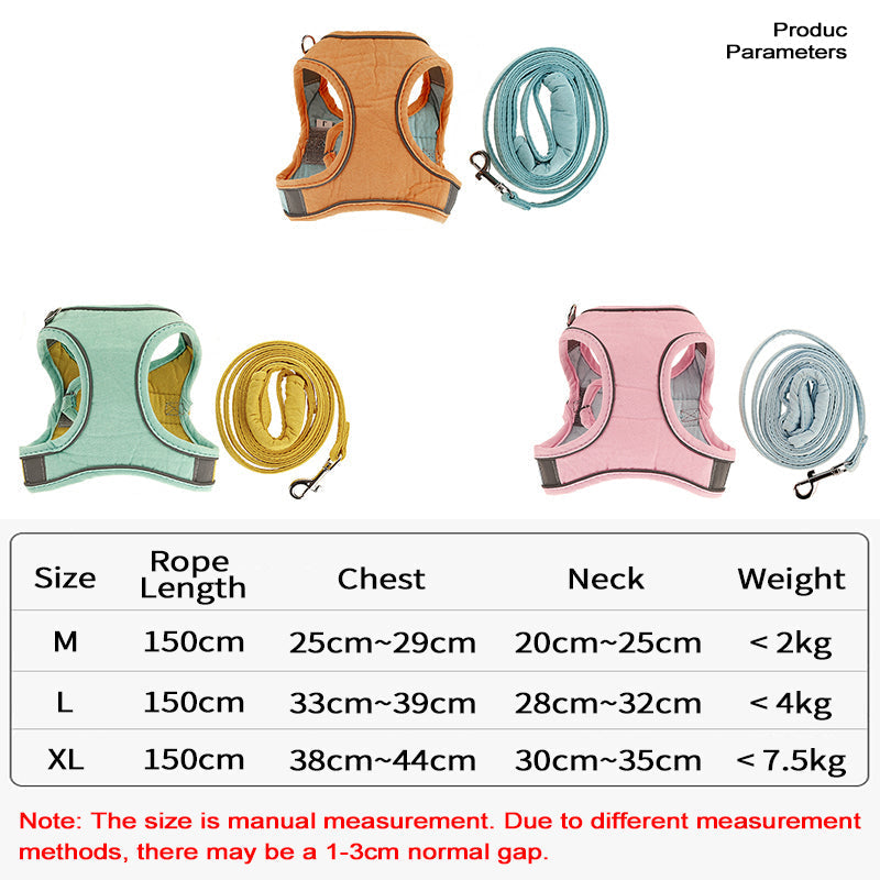 HKM-3036221 Stylish Cat Vest Harness with Walking Rope - Suede Fabric, Adjustable Fit, Safe and Comfortable