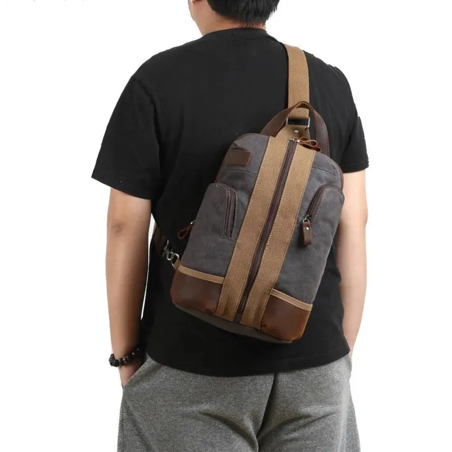 HKM-303635 Retro Canvas Crossbody Chest Bag for Men - Waterproof Outdoor Shoulder Bag