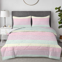 HKM-303763 Rainbow Striped Comforter Set with 2 Pillow Shams - Soft Microfiber Bedding for Full Size Comfort