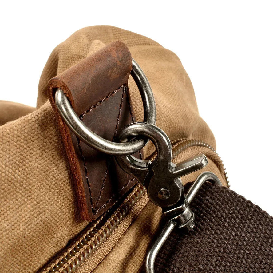 HKM-303827 Men's Large Capacity Batik Canvas Gym Bag with Cowhide Leather Accents for Travel and Training