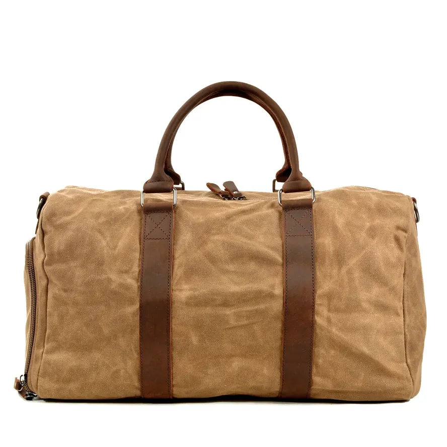 HKM-303827 Men's Large Capacity Batik Canvas Gym Bag with Cowhide Leather Accents for Travel and Training