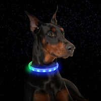 HKM-3038909 USB Rechargeable Anti-Lost Silicone Light-Up Dog Collar - Adjustable Size for Comfort