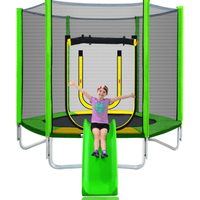 HKM-303955 7FT Outdoor Trampoline for Kids with Safety Enclosure, Slide, and Ladder - Easy Assembly