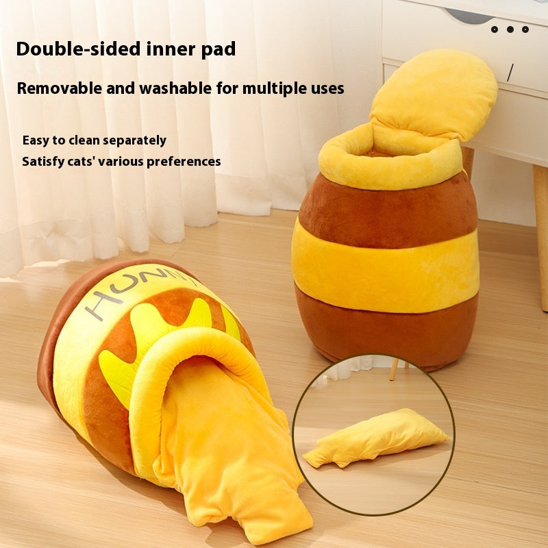 HKM-3040957 Cozy Honey Pot Cat Nest ¨C Warm Cloth Cat Bed for Comfortable Resting