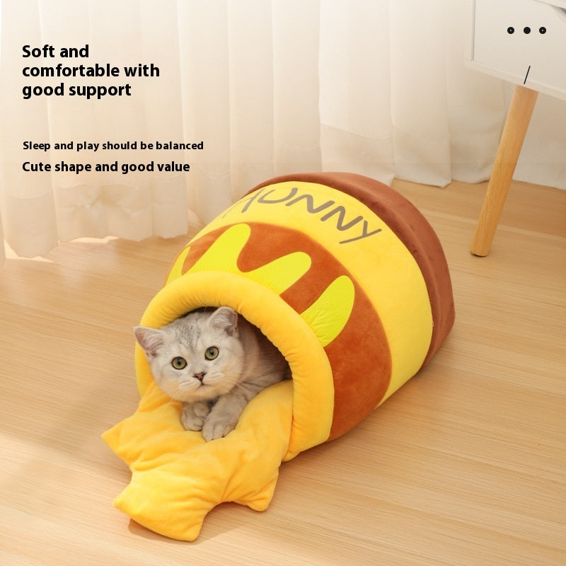 HKM-3040957 Cozy Honey Pot Cat Nest ¨C Warm Cloth Cat Bed for Comfortable Resting