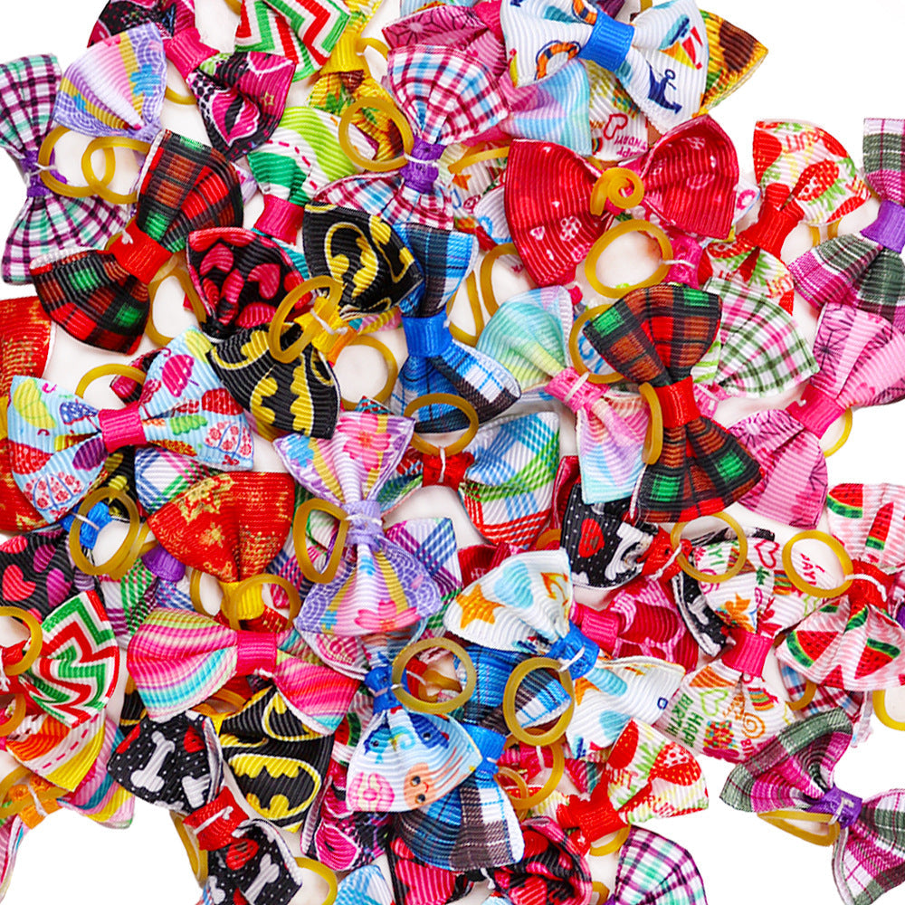 HKM-3041725 Plaid Bow Pet Head Flower Accessory for Stylish Decoration