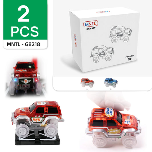 HKM-304211 Magnetic Tile Car Racing Track Set for Kids - Electric Toy Cars Included