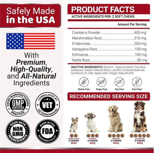 HKM-3042749 Cranberry Chews for Dogs - Natural UTI Support & Bladder Health - 170 Treats
