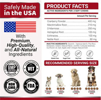 HKM-3042749 Cranberry Chews for Dogs - Natural UTI Support & Bladder Health - 170 Treats