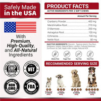 HKM-3042749 Cranberry Chews for Dogs - Natural UTI Support & Bladder Health - 170 Treats