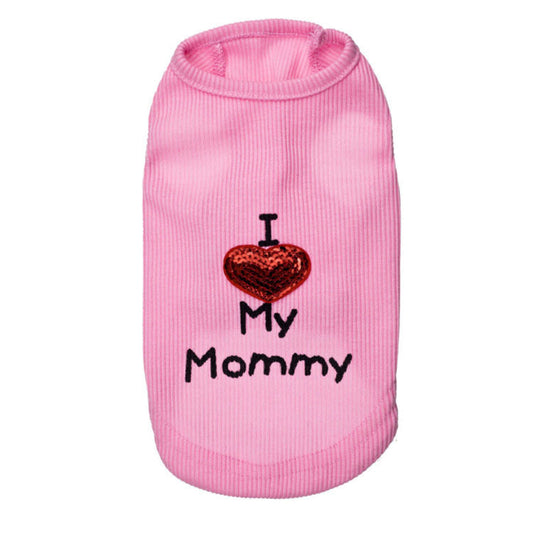 HKM-3043261 I Love Mom Pure Cotton Dog Vest in Black, White, and Pink - Sizes XXS to L