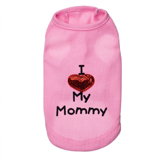 HKM-3043261 I Love Mom Pure Cotton Dog Vest in Black, White, and Pink - Sizes XXS to L