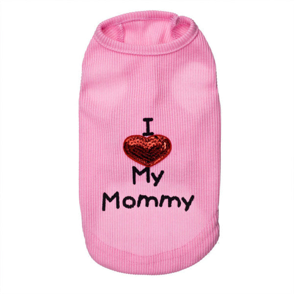 HKM-3043261 I Love Mom Pure Cotton Dog Vest in Black, White, and Pink - Sizes XXS to L